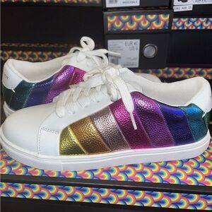 Kurt Geiger Girls Mini Lane Stripe White Sneakers New